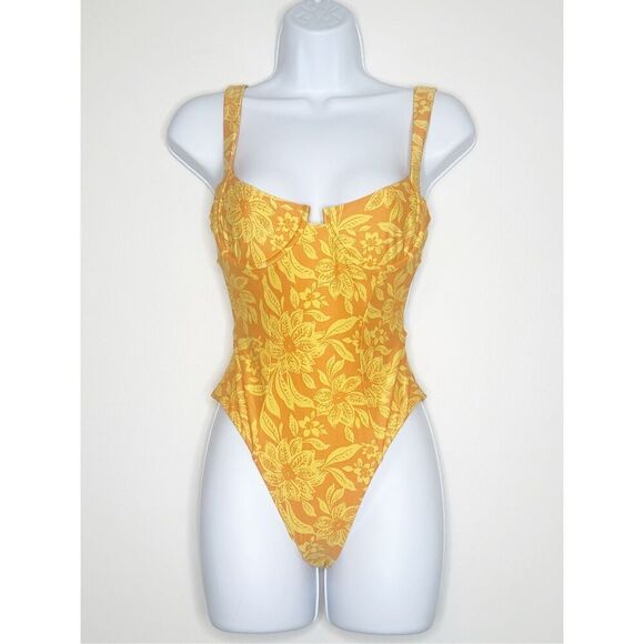 L*Space size S Printed Kendal One Piece Swimsuit Bow Back Orange Yellow Floral - Picture 5 of 10